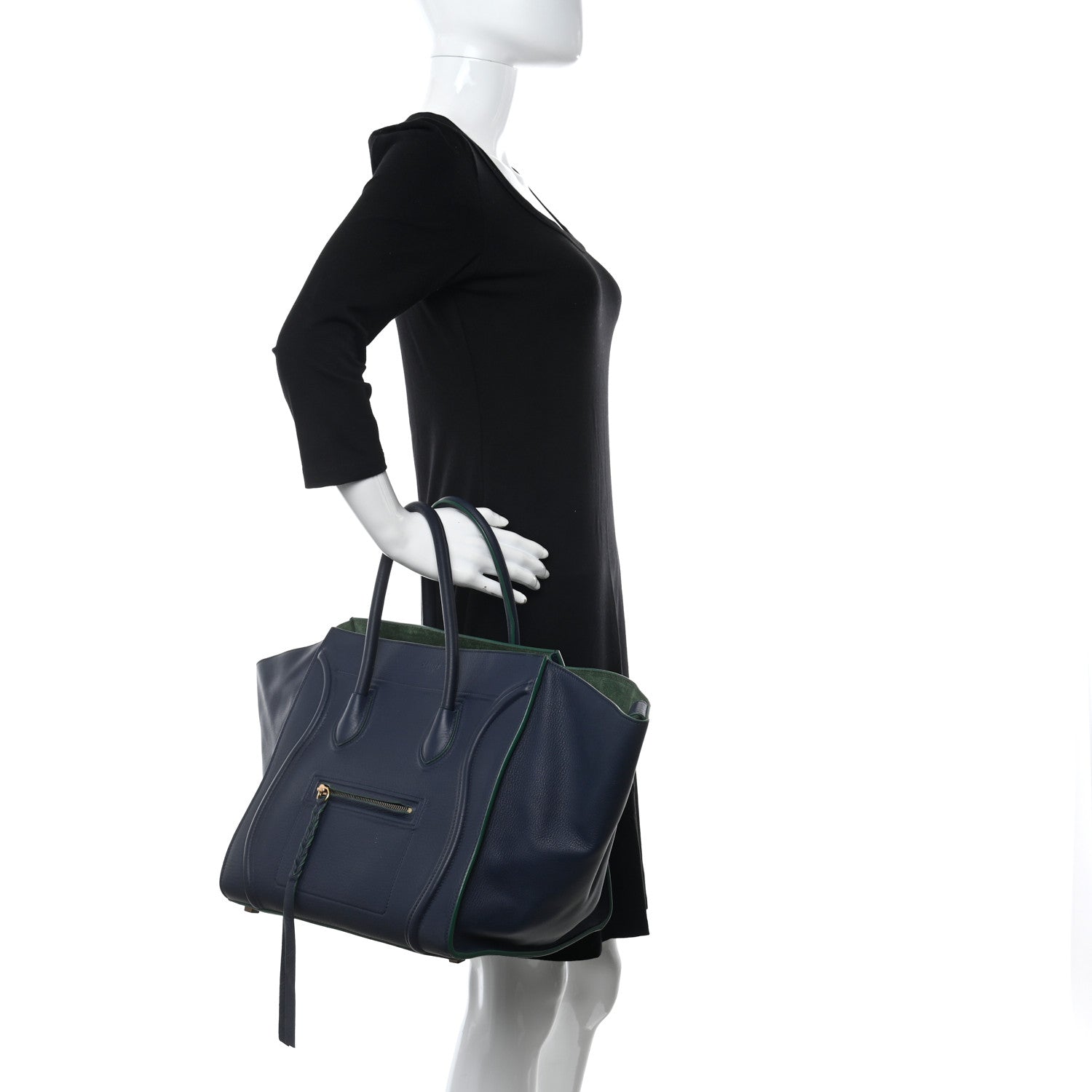 Celine Supple Calfskin Medium Phantom Luggage Navy Blue Green Trim 2 of 8
