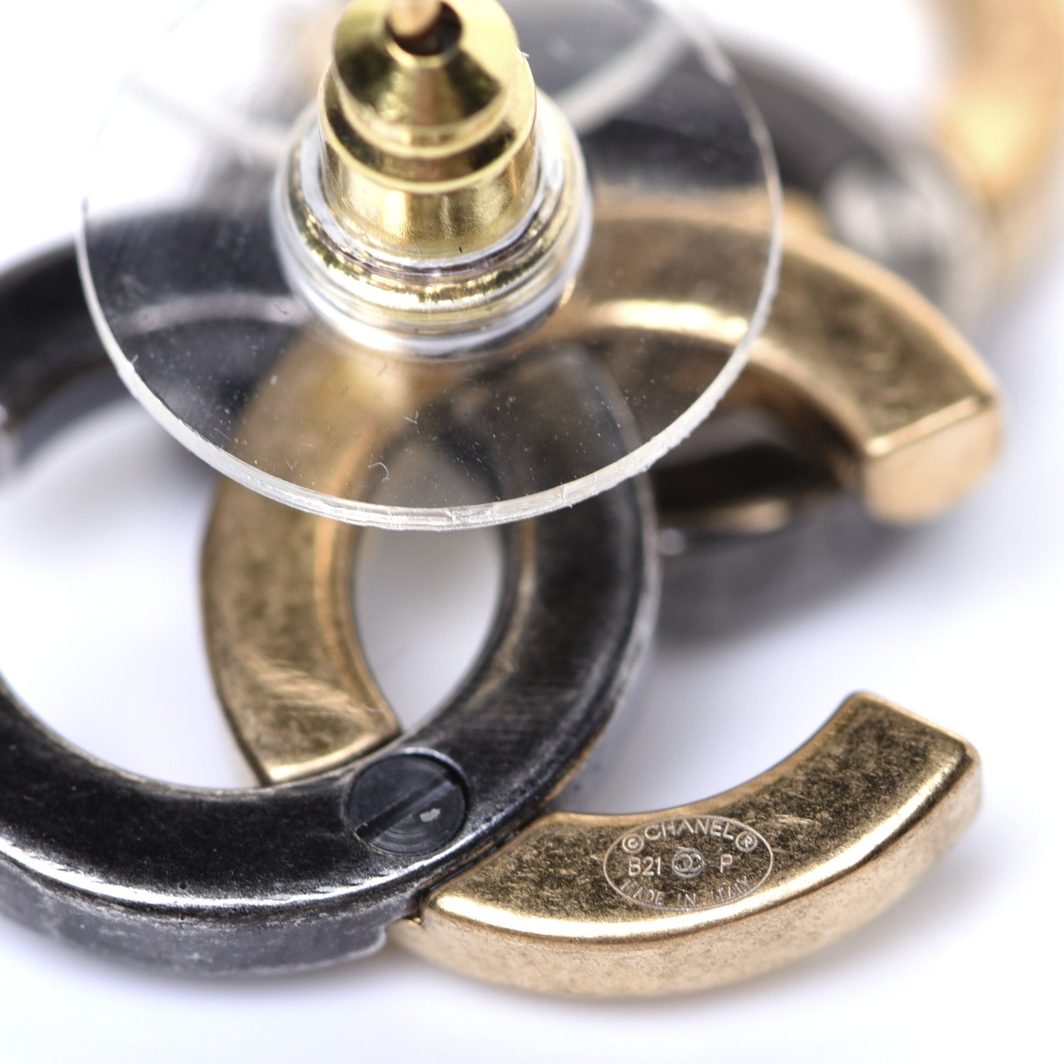 Chanel Metal CC Earrings Gold Ruthenium 4 of 5