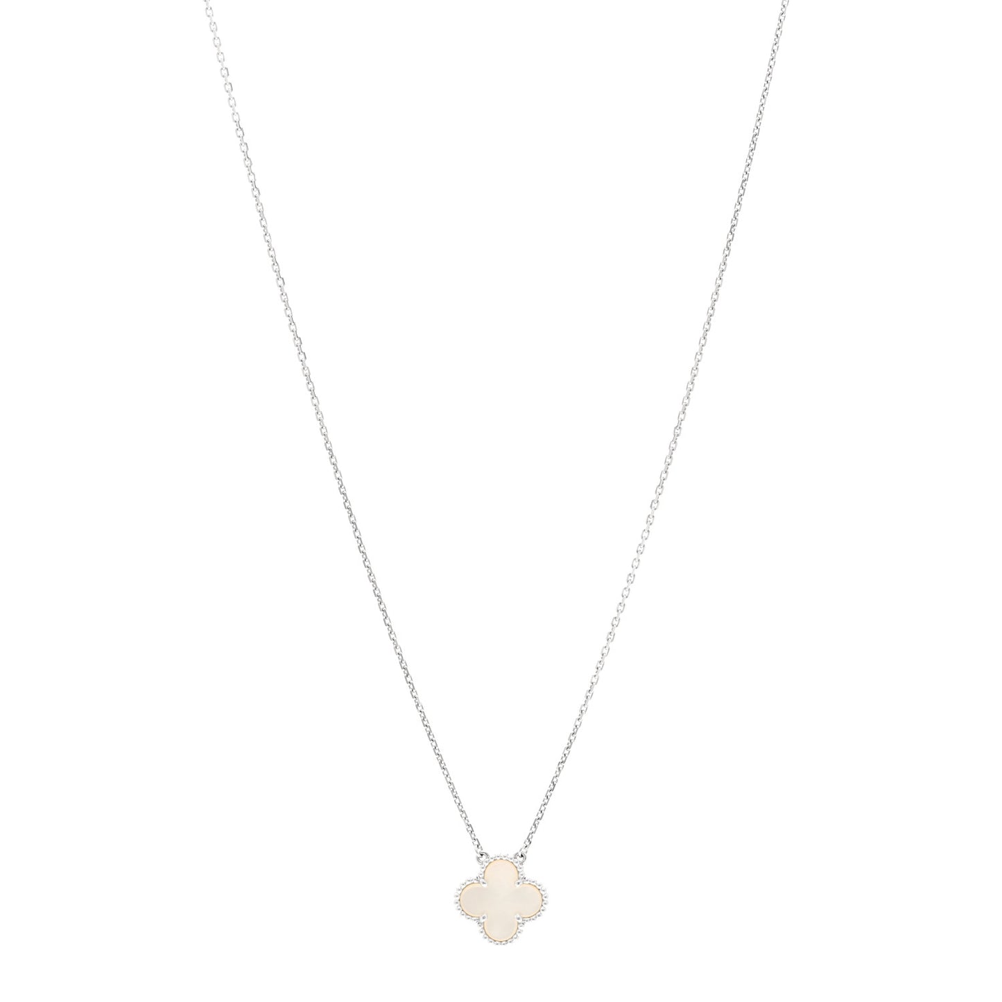 18K White Gold Mother of Pearl Vintage Alhambra Pendant Necklace