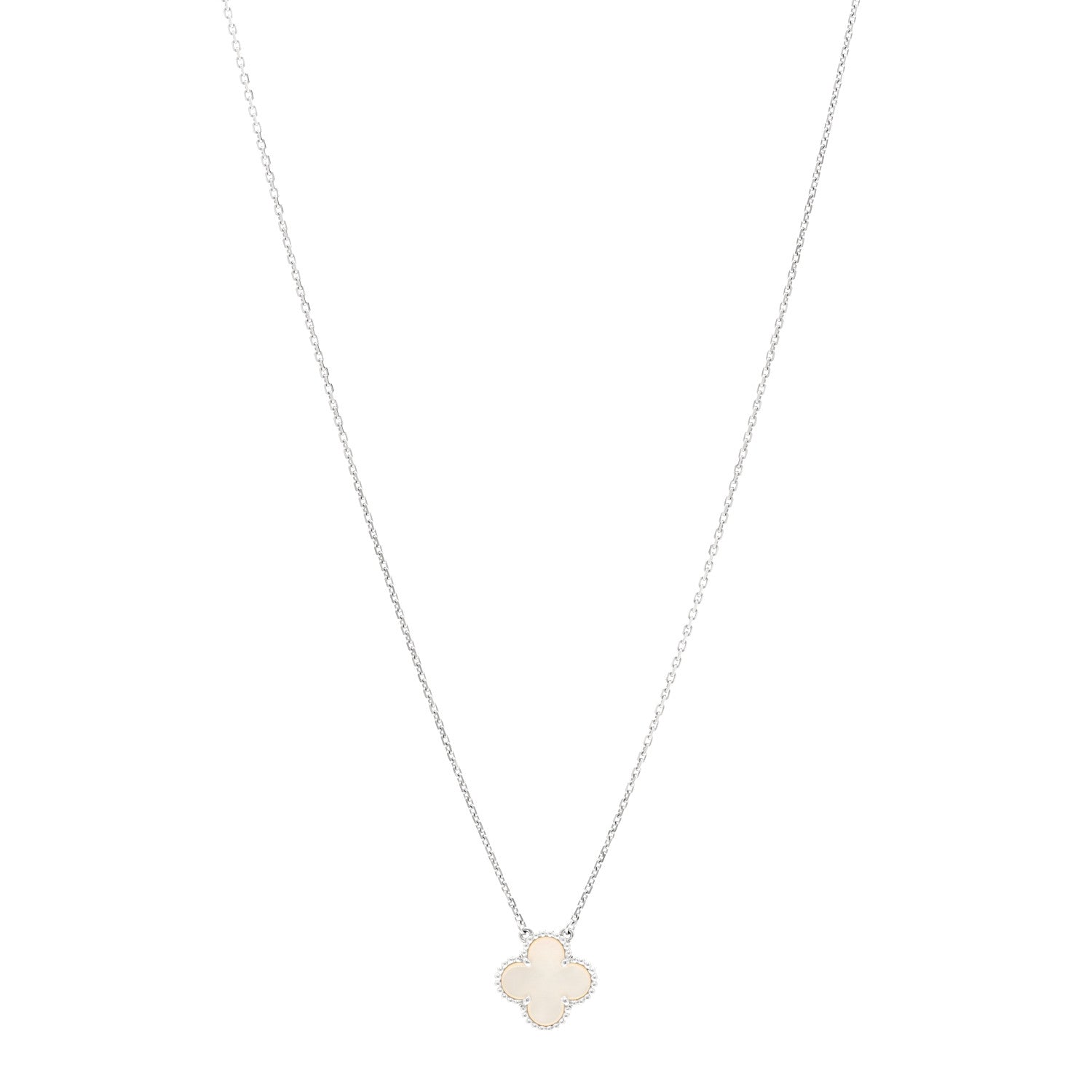 Van Cleef & Arpels 18K White Gold Mother of Pearl Vintage Alhambra Pendant Necklace 1 of 6