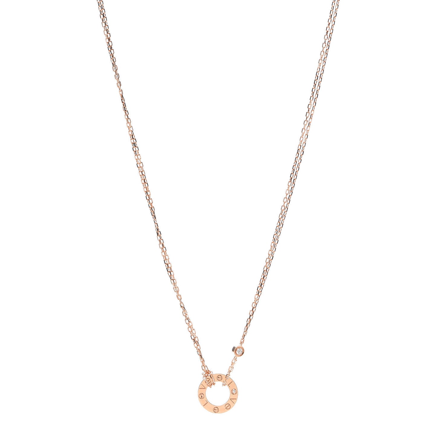 18K Pink Gold 2 Diamond LOVE Necklace