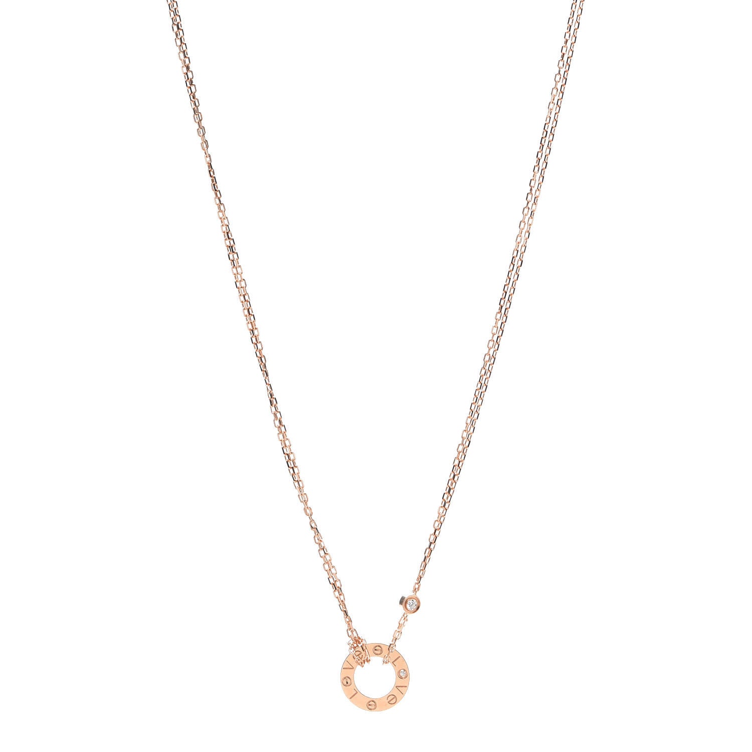 Cartier 18K Pink Gold 2 Diamond LOVE Necklace 1 of 6