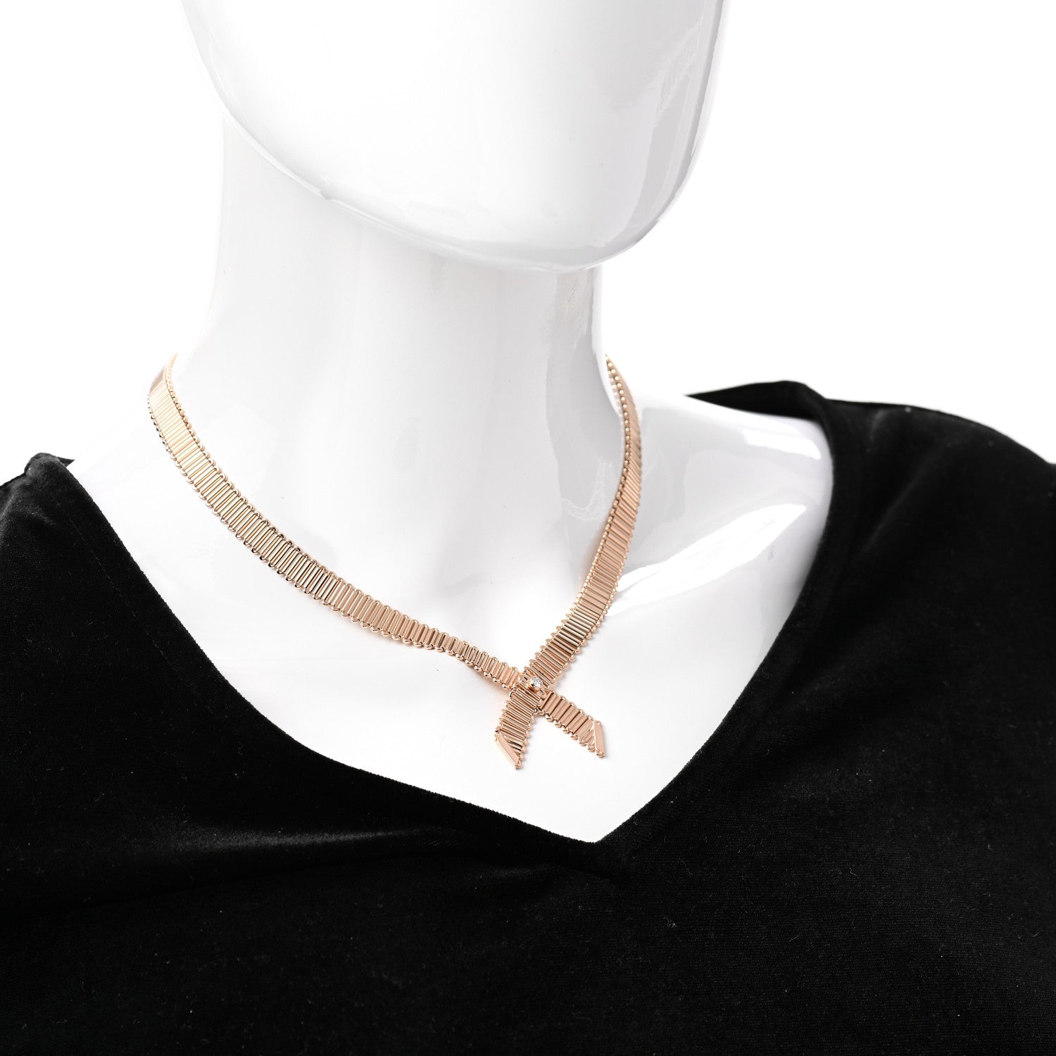 Tiffany 18K Rose Gold Diamond .10ctw Ribbon Crossover Necklace 2 of 6