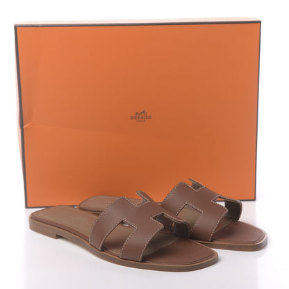 Hermes Box Calfskin Oran Sandals 36.5 Gold 11 of 11