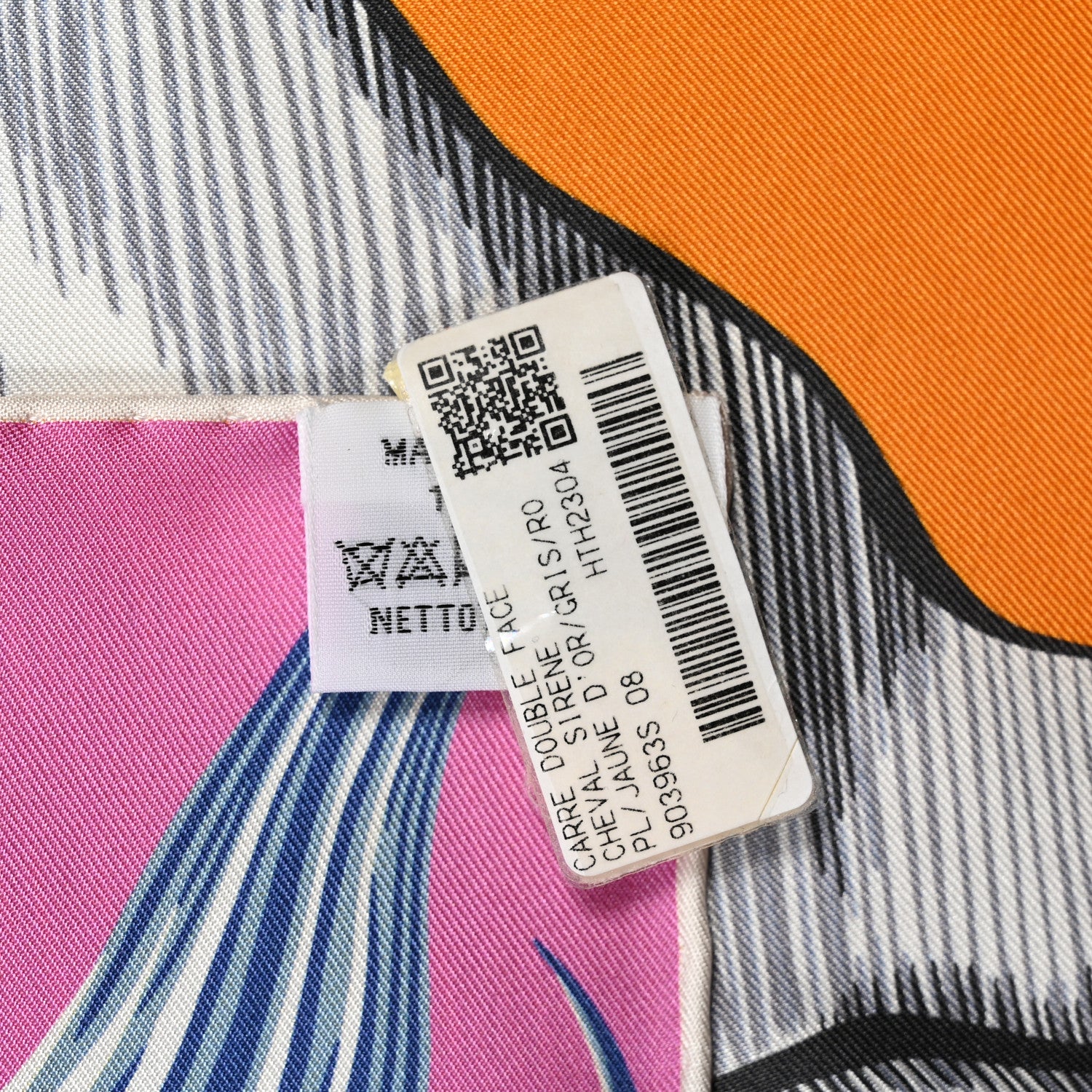 Hermes Silk Cheval Sirene Double Face 90 Jaune D’or Gris Rose 4 of 4