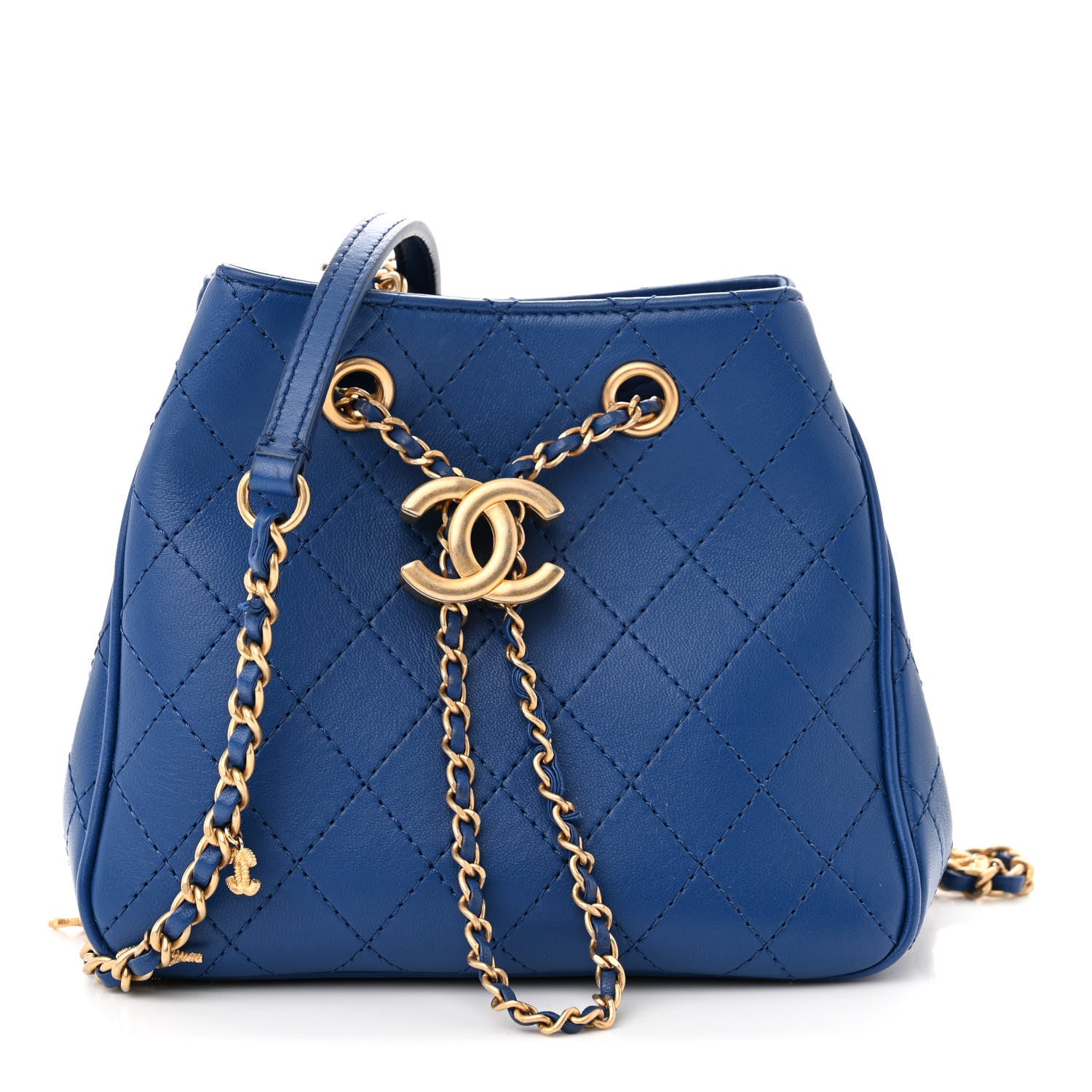 Chanel Calfskin Stitched Small Egyptian Amulet Drawstring Bag Blue 1 of 10