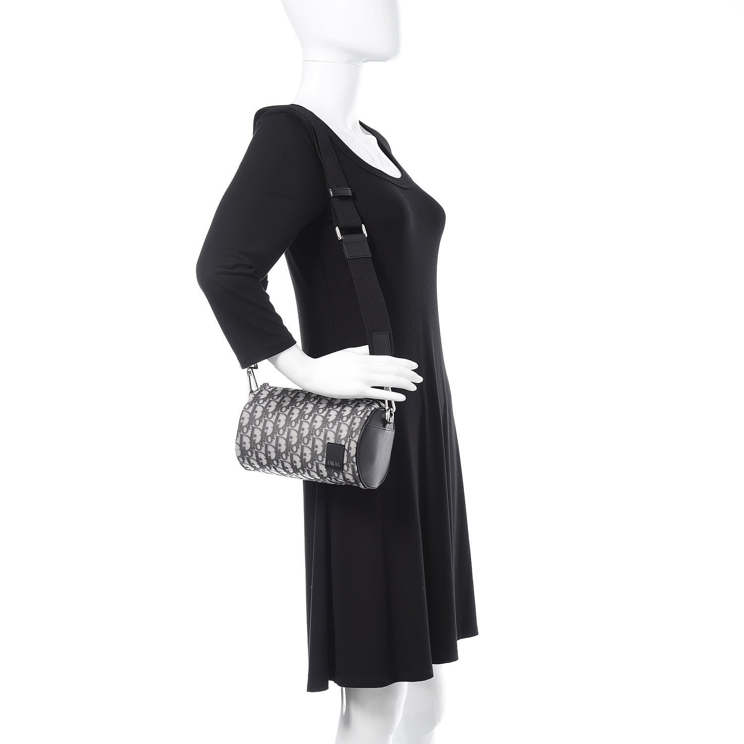Christian Dior Technical Fabric Calfskin Oblique Roller Shoulder Bag Black 2 of 10
