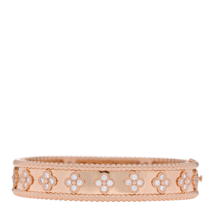 Van Cleef & Arpels 18K Rose Gold Diamond Perlee Clovers Bangle Bracelet XS 1 of 4