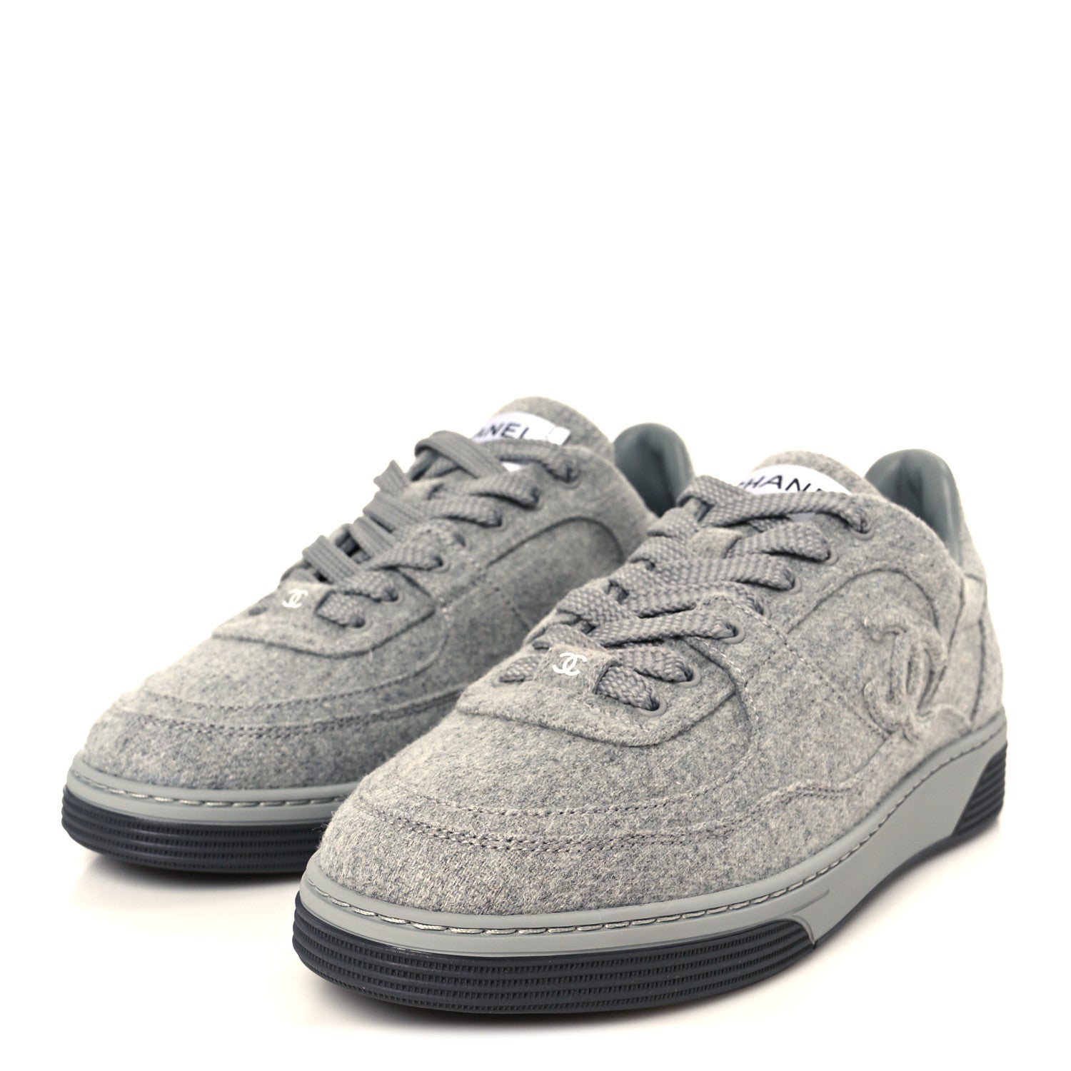 Chanel Wool Mixed Fibers Womens CC Sneakers 36 Light Grey 4 of 11