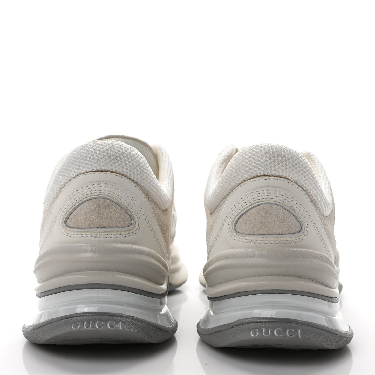 Technical Knit Fabric Suede Calfskin Womens Gucci Run Sneakers 36 Off White Grey