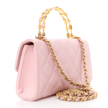 Chanel Lambskin Enamel Quilted Top Handle Flap Phone Holder With Chain Pink 3 of 12