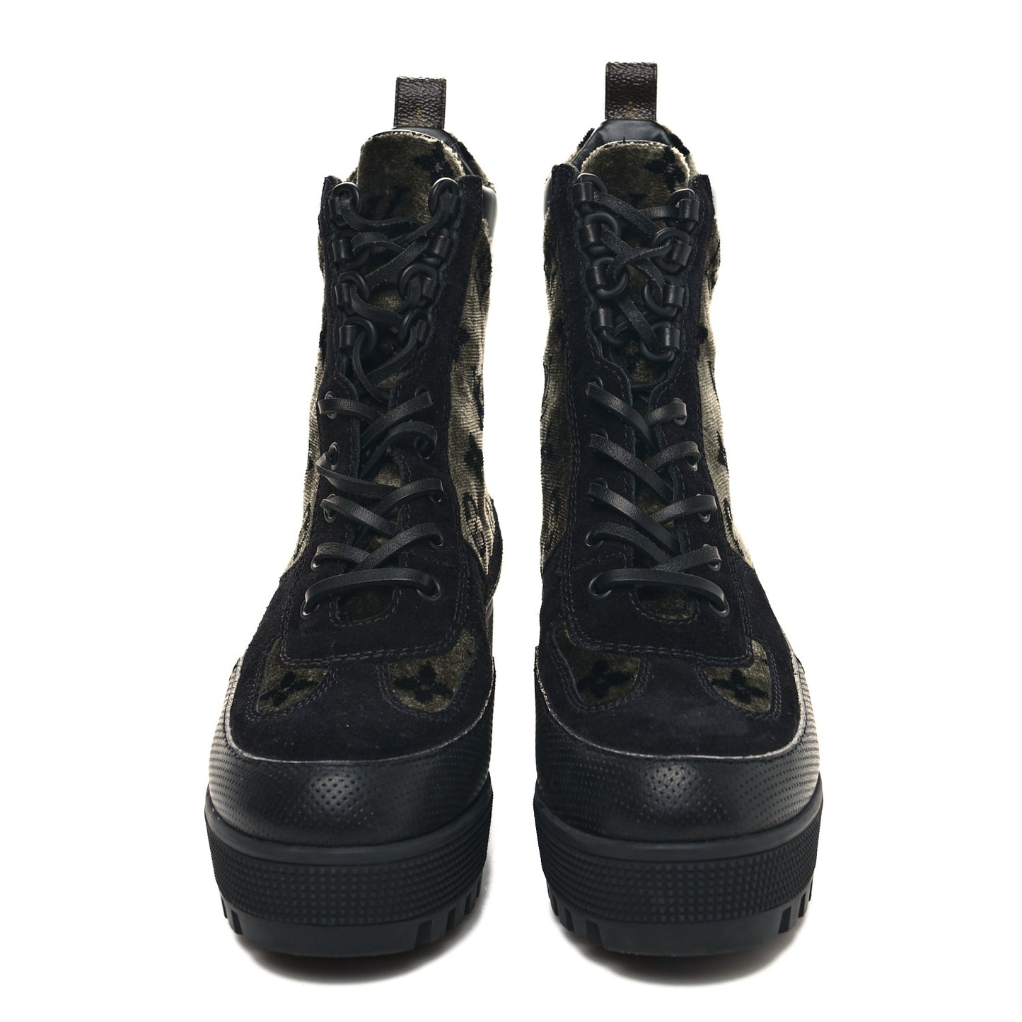Velvet Calfskin Monogram Laureate Platform Desert Boots 37 Black Green