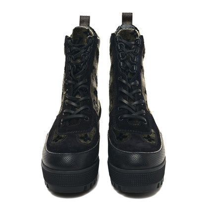 Louis Vuitton Velvet Calfskin Monogram Laureate Platform Desert Boots 37 Black Green 2 of 9