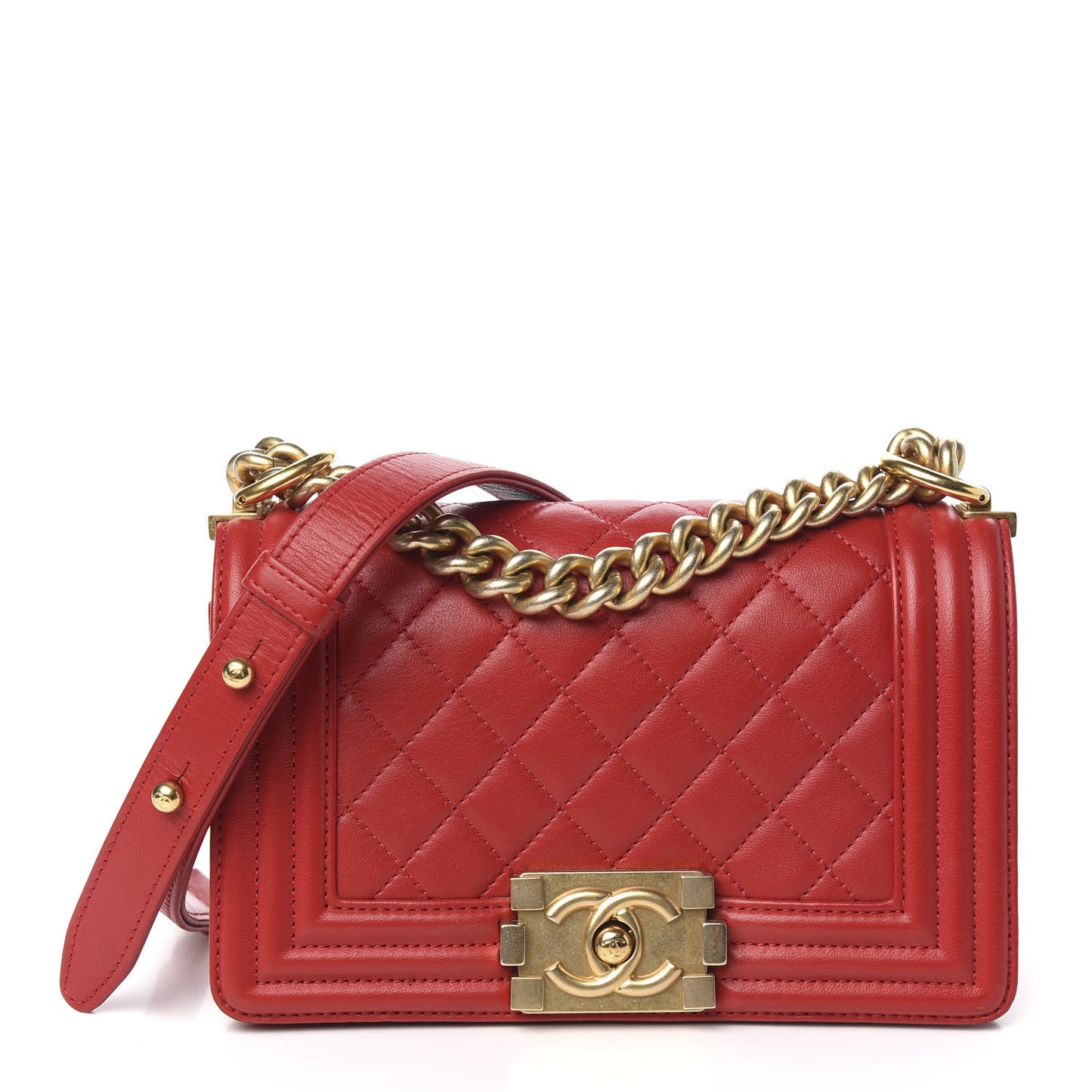 Lambskin Quilted Small Boy Flap Red