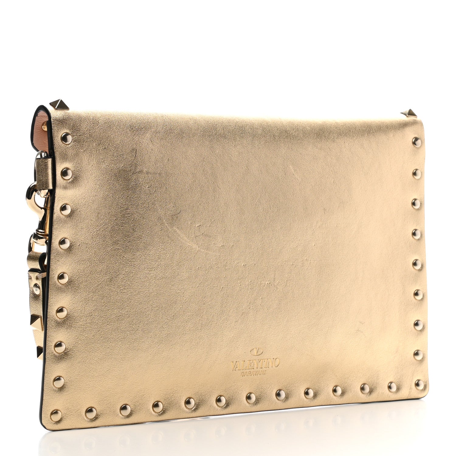 Valentino Garavani Metallic Calfskin Medium Rockstud Envelope Flat Wristlet Pouch Gold 3 of 11