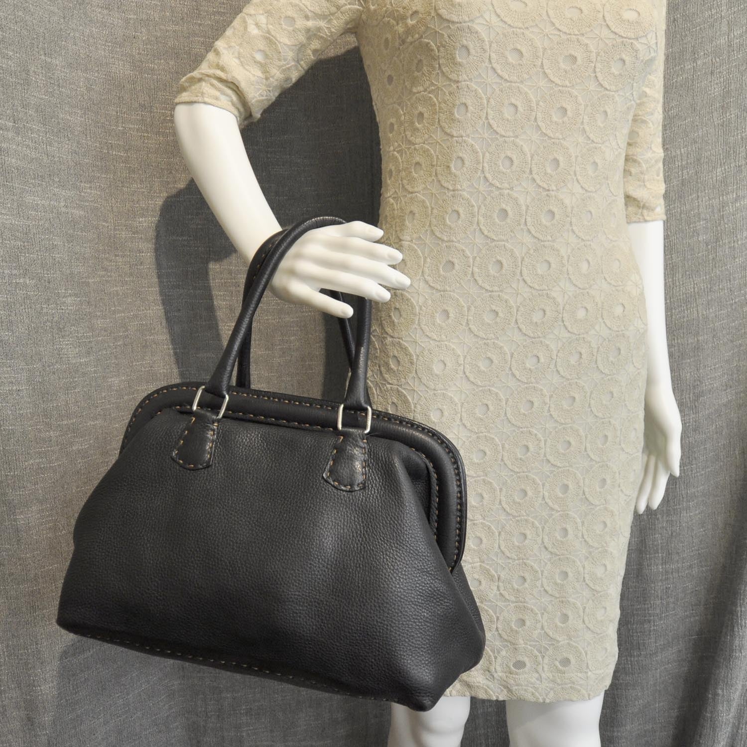 Fendi Calfskin Romano Selleria Adele 1328 Black 3 of 8