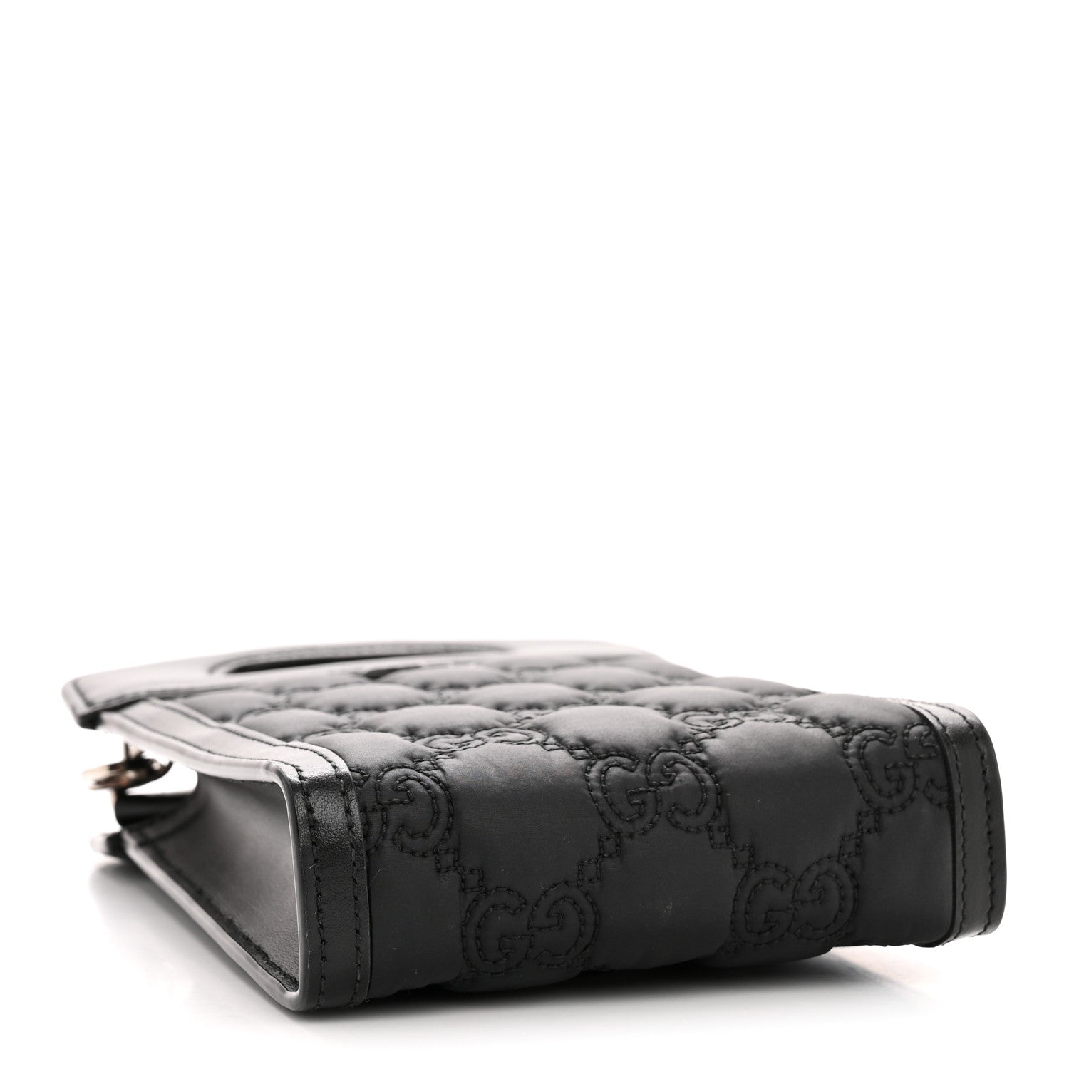 Gucci Nylon Calfskin Enamel GG Matelasse Mini Top Slip Handle Crossbody Bag Black 4 of 13