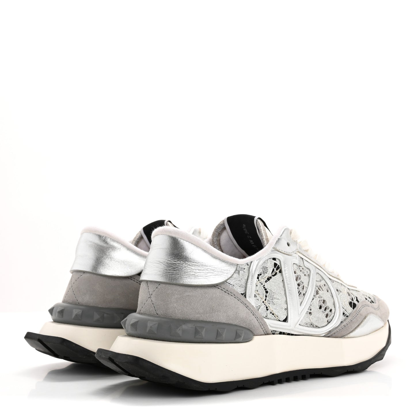 Metallic Calfskin Lace Mesh Lacerunner Sneaker 38.5 Silver Pastel Gray