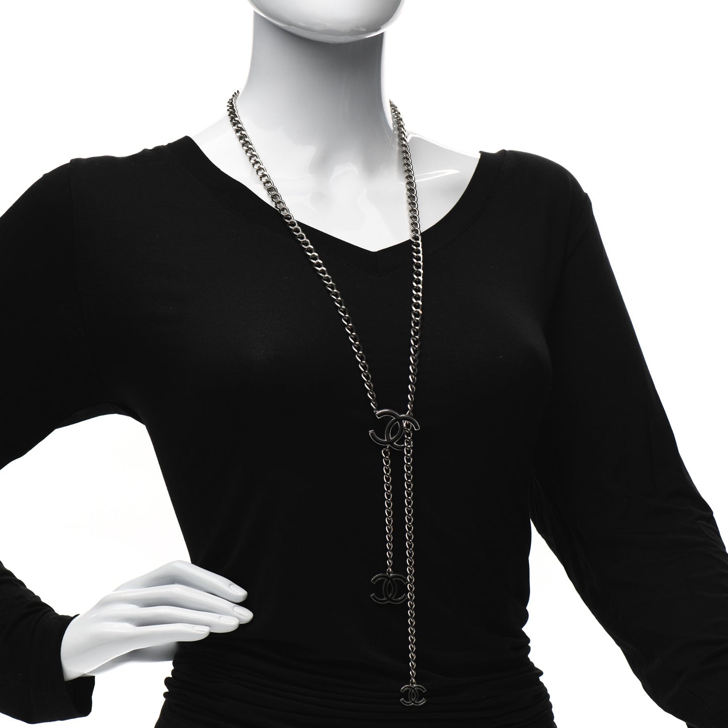 Enamel CC Chain Necklace Belt Silver Black