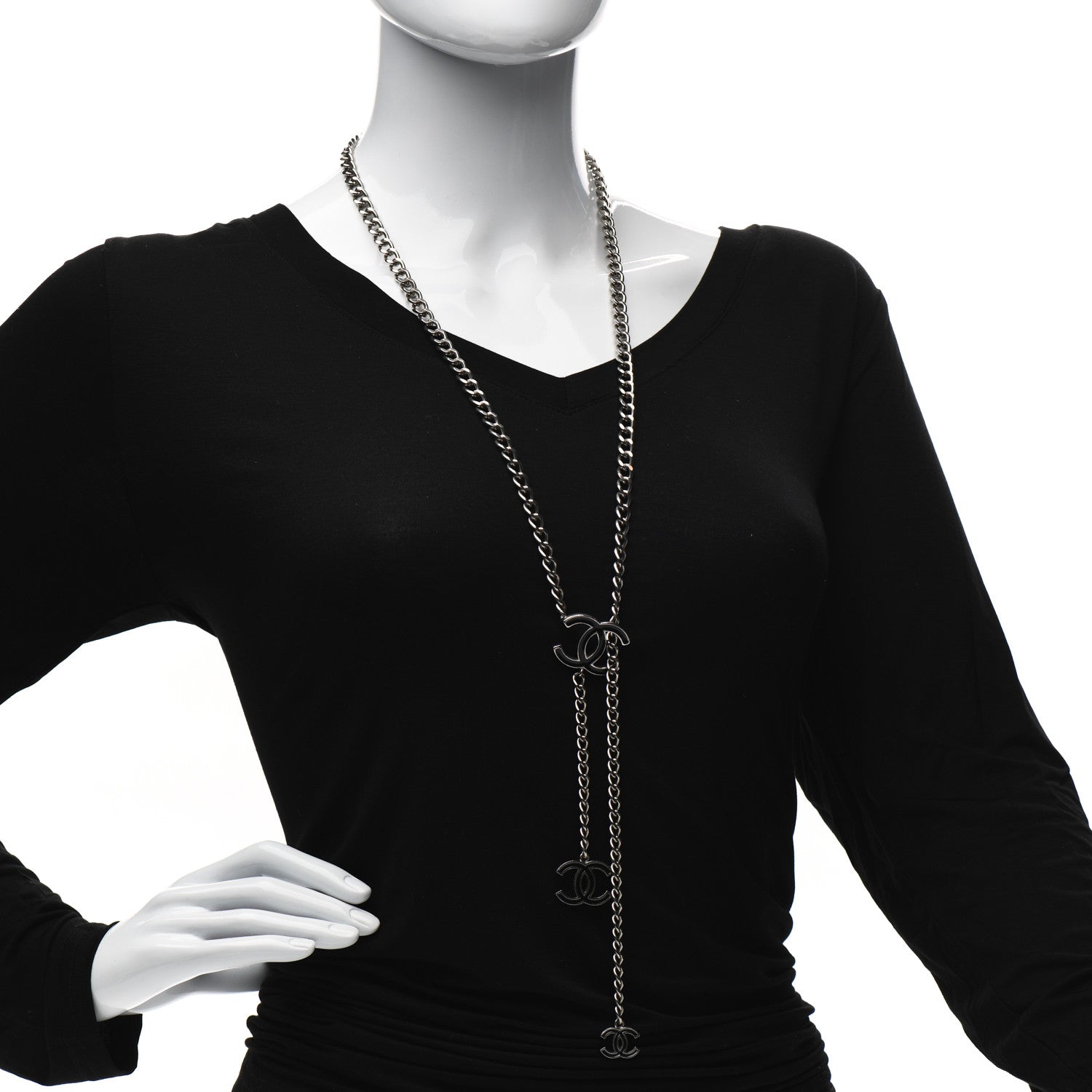 Chanel Enamel CC Chain Necklace Belt Silver Black 2 of 4