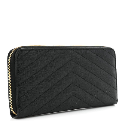 Saint Laurent Grain De Poudre Matelasse Chevron Monogram Zip Around Wallet Black 3 of 14