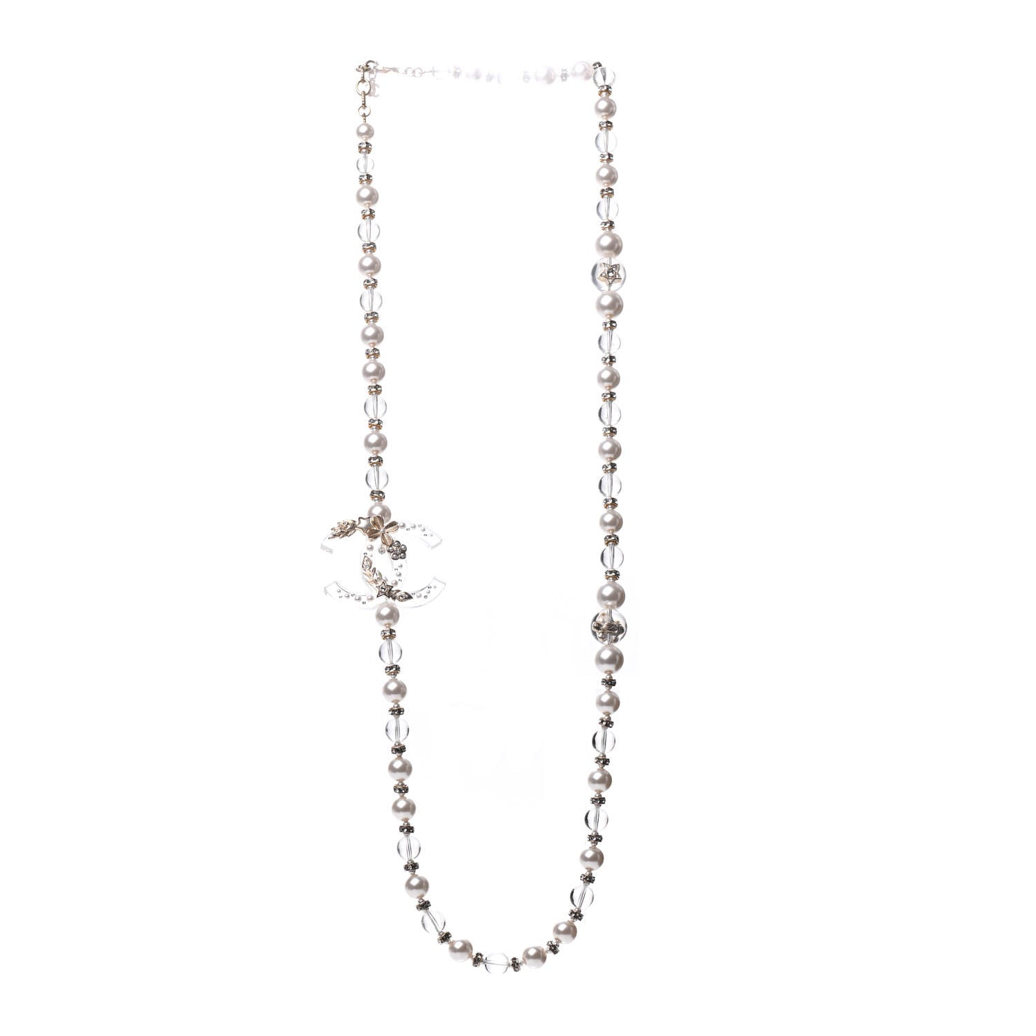 Chanel Resin Pearl Crystal CC Long Necklace Transparent Gold 3 of 6