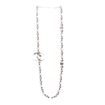 Chanel Resin Pearl Crystal CC Long Necklace Transparent Gold 3 of 6