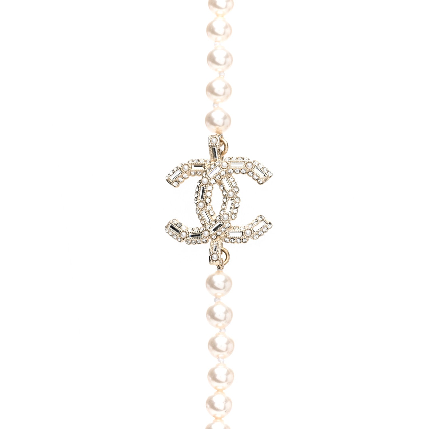 Chanel Pearl Baguette Crystal CC Long Necklace Gold 4 of 6