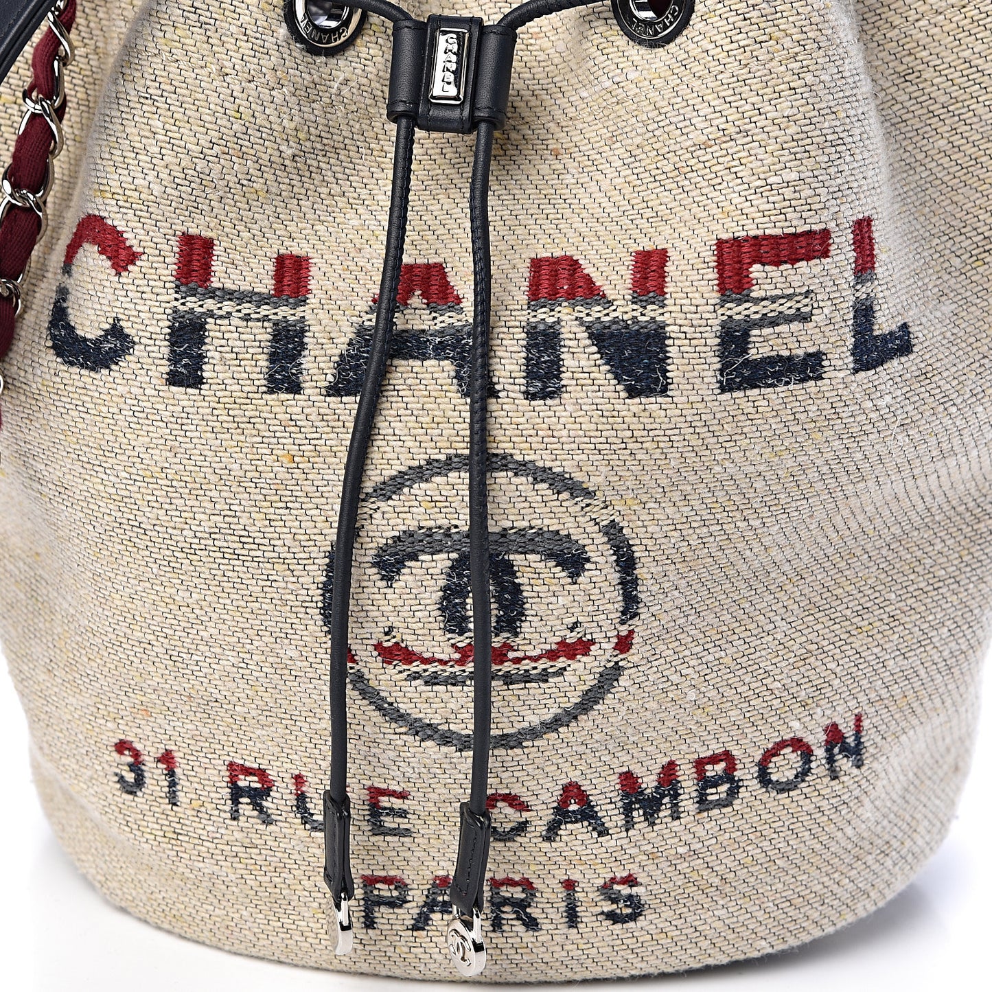 Striped Canvas Deauville Drawstring Bag Beige