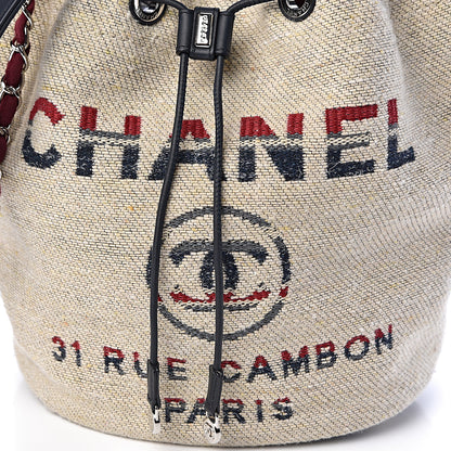 Chanel Striped Canvas Deauville Drawstring Bag Beige 10 of 12