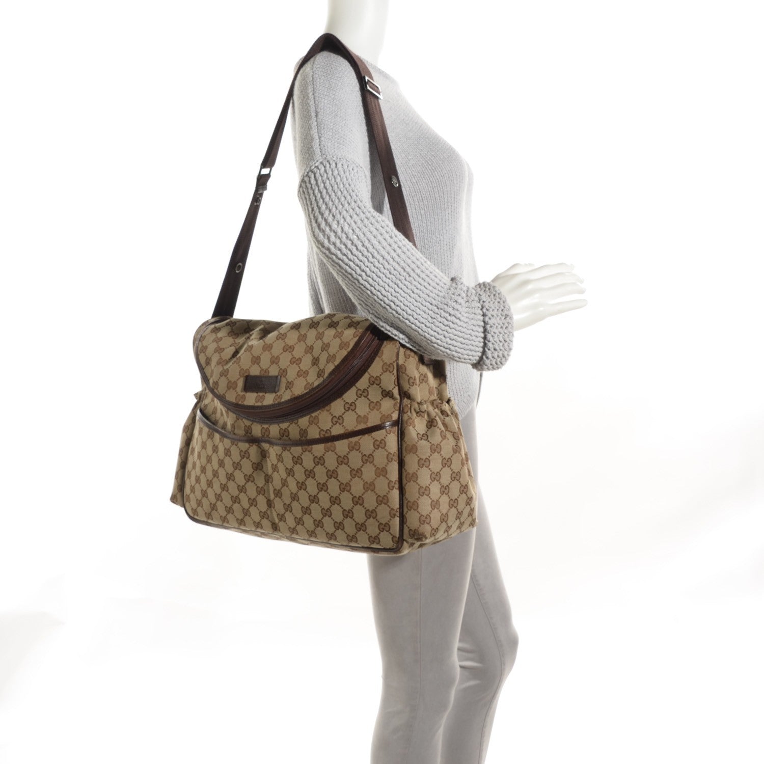 Gucci Monogram Natural Pigskin Large Diaper Bag Beige Ebony Cocoa Dark Chocolate 2 of 7