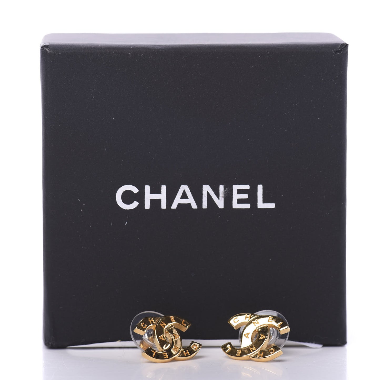 Metal CC Paris Button Stud Earrings Gold