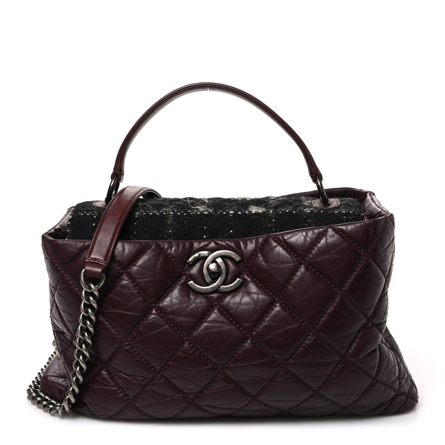 Aged Calfskin Quilted Tweed Portobello Tote Burgundy