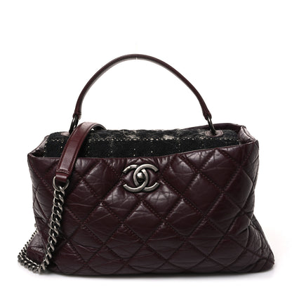 Chanel Aged Calfskin Quilted Tweed Portobello Tote Burgundy 1 of 10