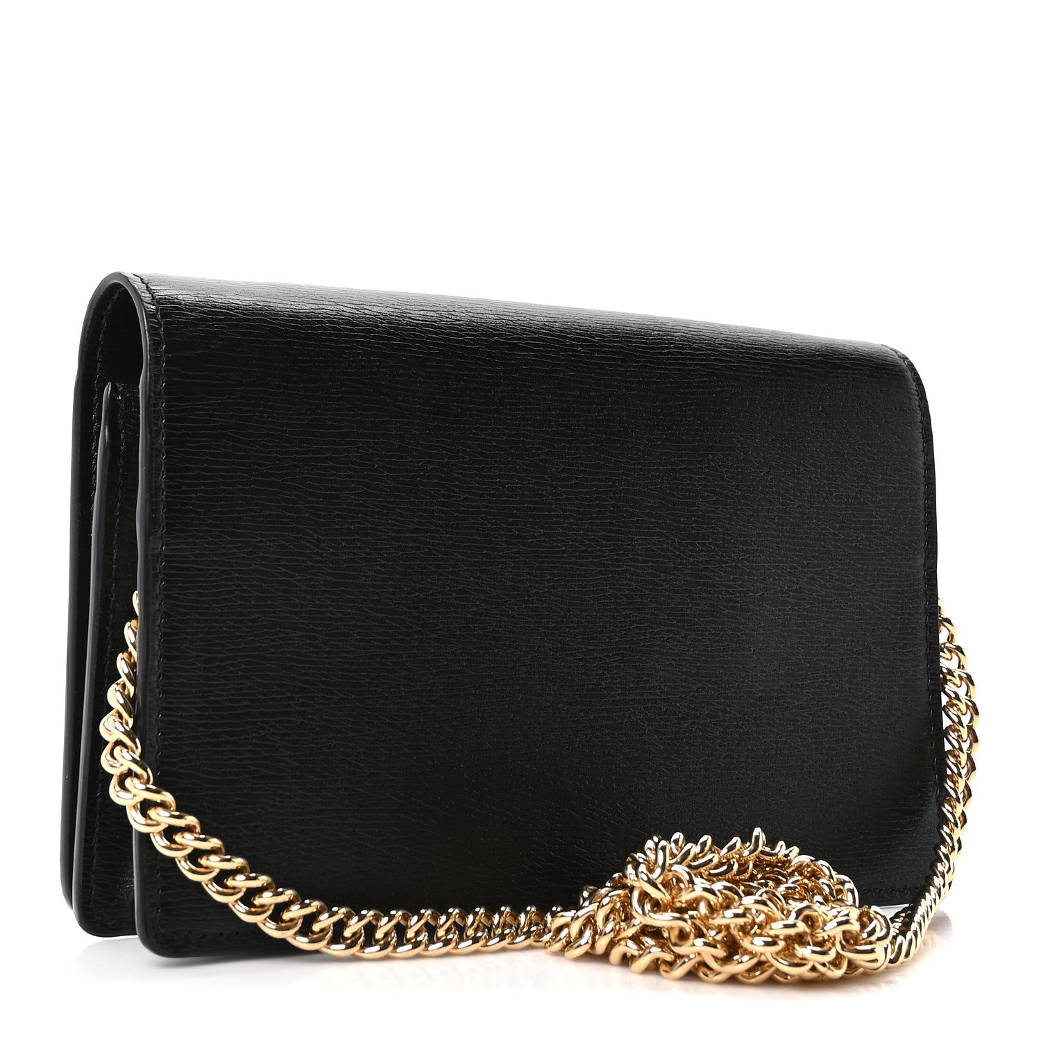 Gucci Textured Calfskin Script Logo Wallet On Chain Black 2 of 9