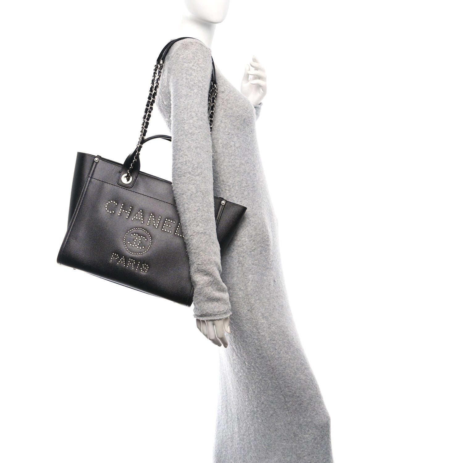Chanel Caviar Small Studded Deauville Tote Black 2 of 10