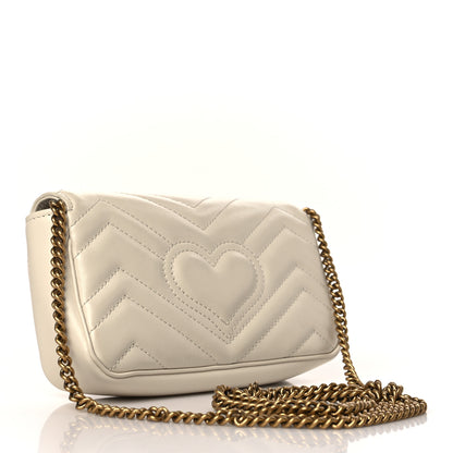 Gucci Calfskin Matelasse Super Mini GG Marmont Shoulder Bag White 3 of 10