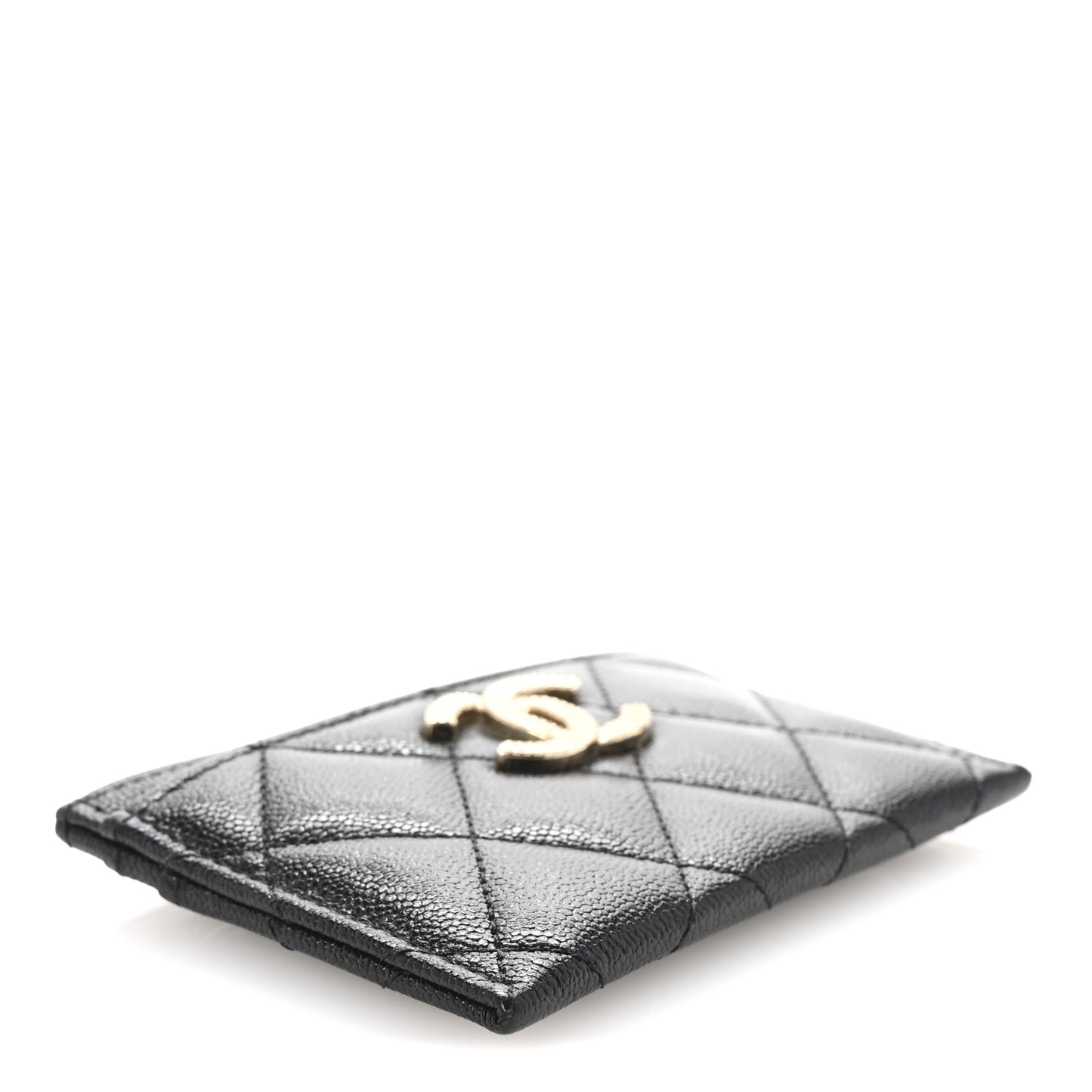 Caviar Quilted Studded CC Card Holder Black