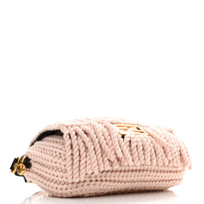 Fendi Wool Vitello Seta Woven Fringe Baguette Rosa Quarzo Ebano 3 of 9