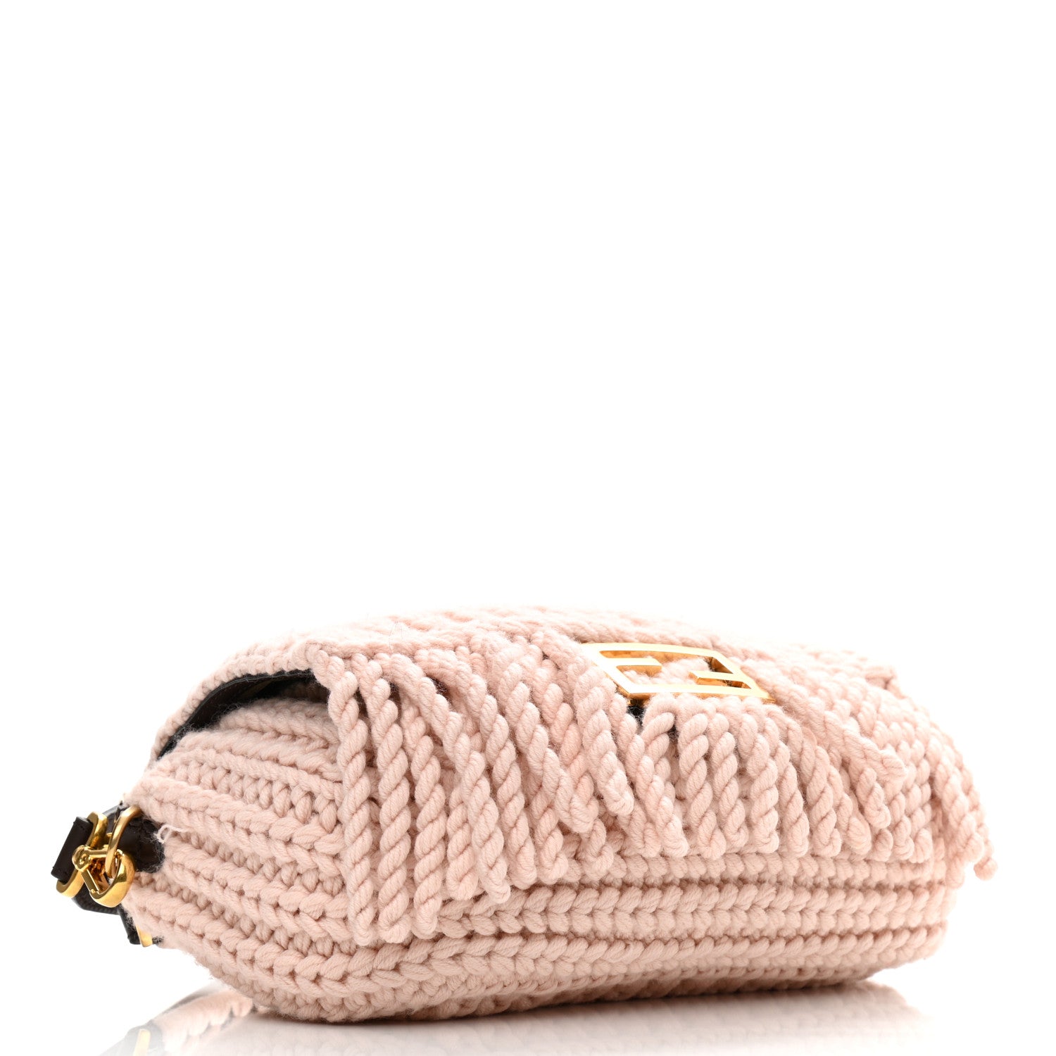 Fendi Wool Vitello Seta Woven Fringe Baguette Rosa Quarzo Ebano 3 of 9
