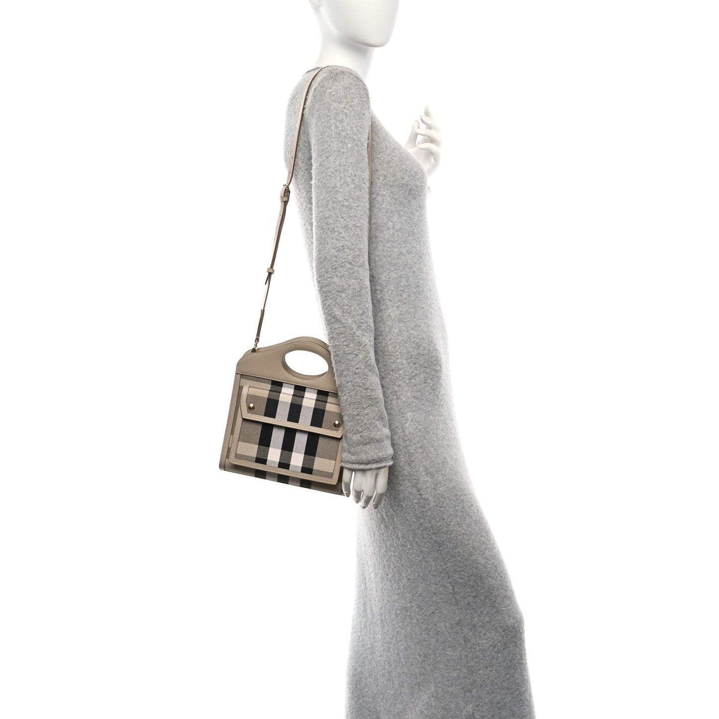 Smooth Calfskin Archive Canvas Check Mini Pocket Bag Dusty Sand