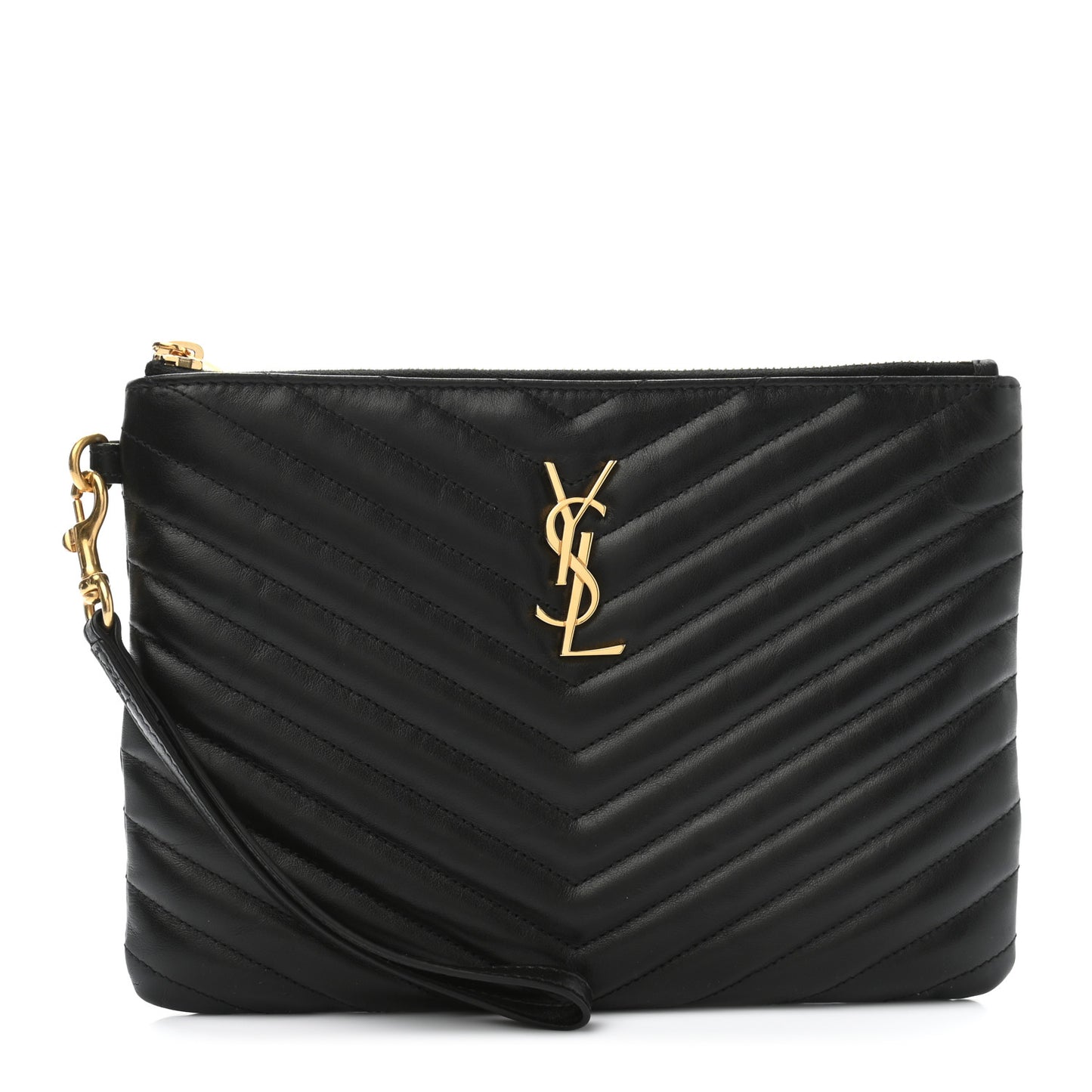 Calfskin Matelasse Chevron Monogram A5 Wristlet Black