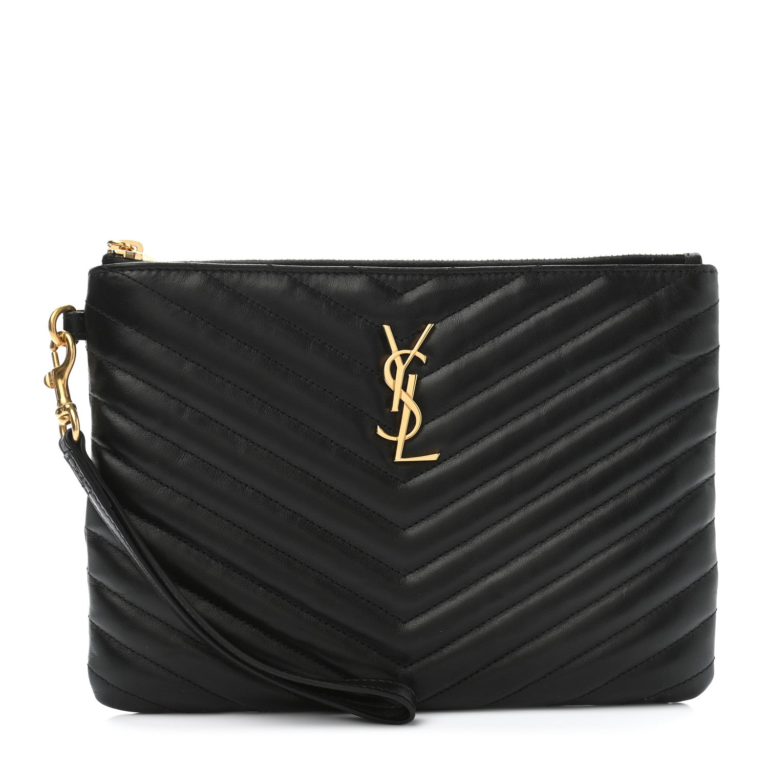 Saint Laurent Calfskin Matelasse Chevron Monogram A5 Wristlet Black 1 of 10