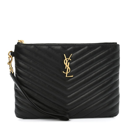 Saint Laurent Calfskin Matelasse Chevron Monogram A5 Wristlet Black 1 of 10