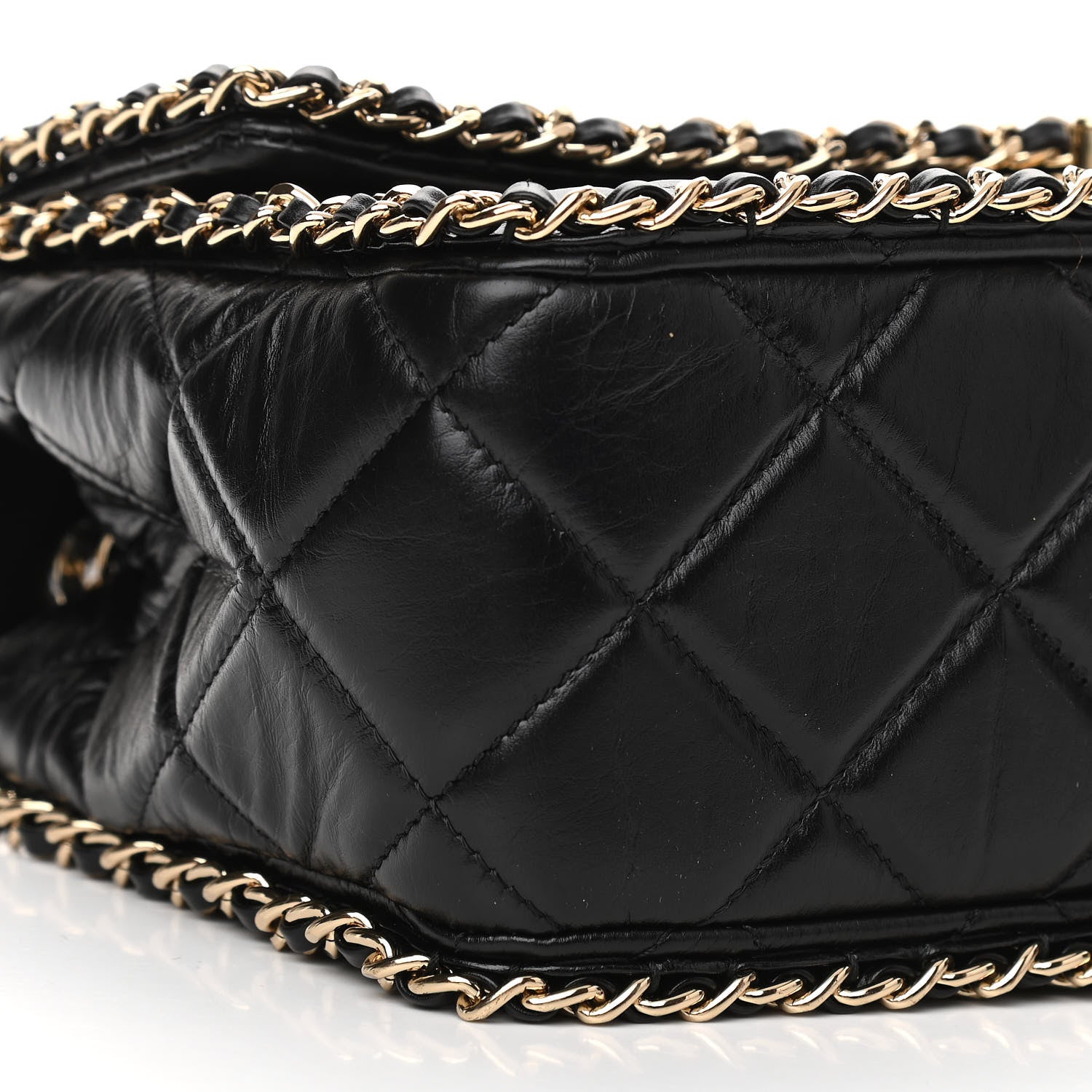 Chanel Crumpled Calfskin Quilted Large Chain All Over Flap Bag Black 9 of 12