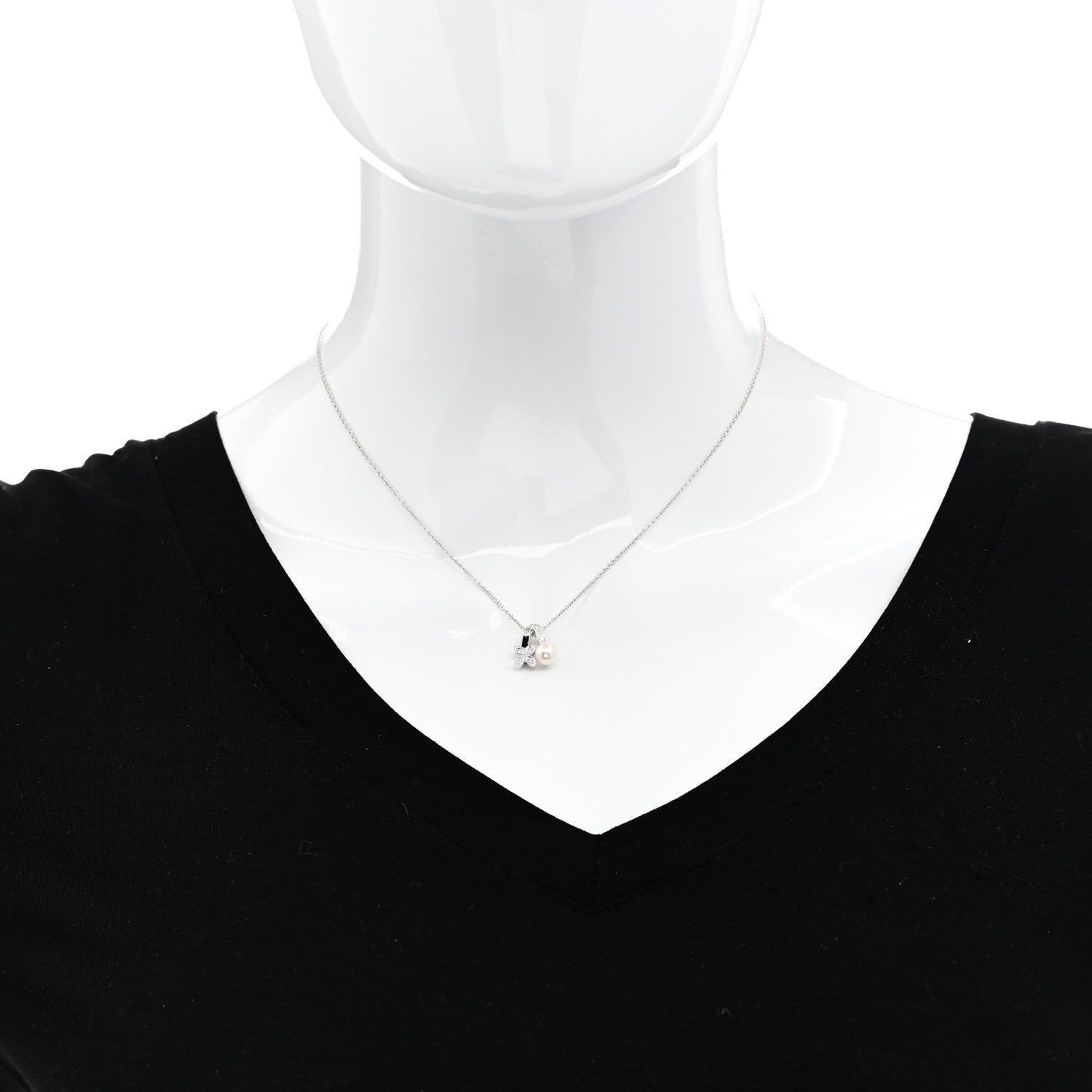 Mikimoto 18K White Gold Diamond Akoya Pearl 5.5mm Flower Pendant Necklace 2 of 5