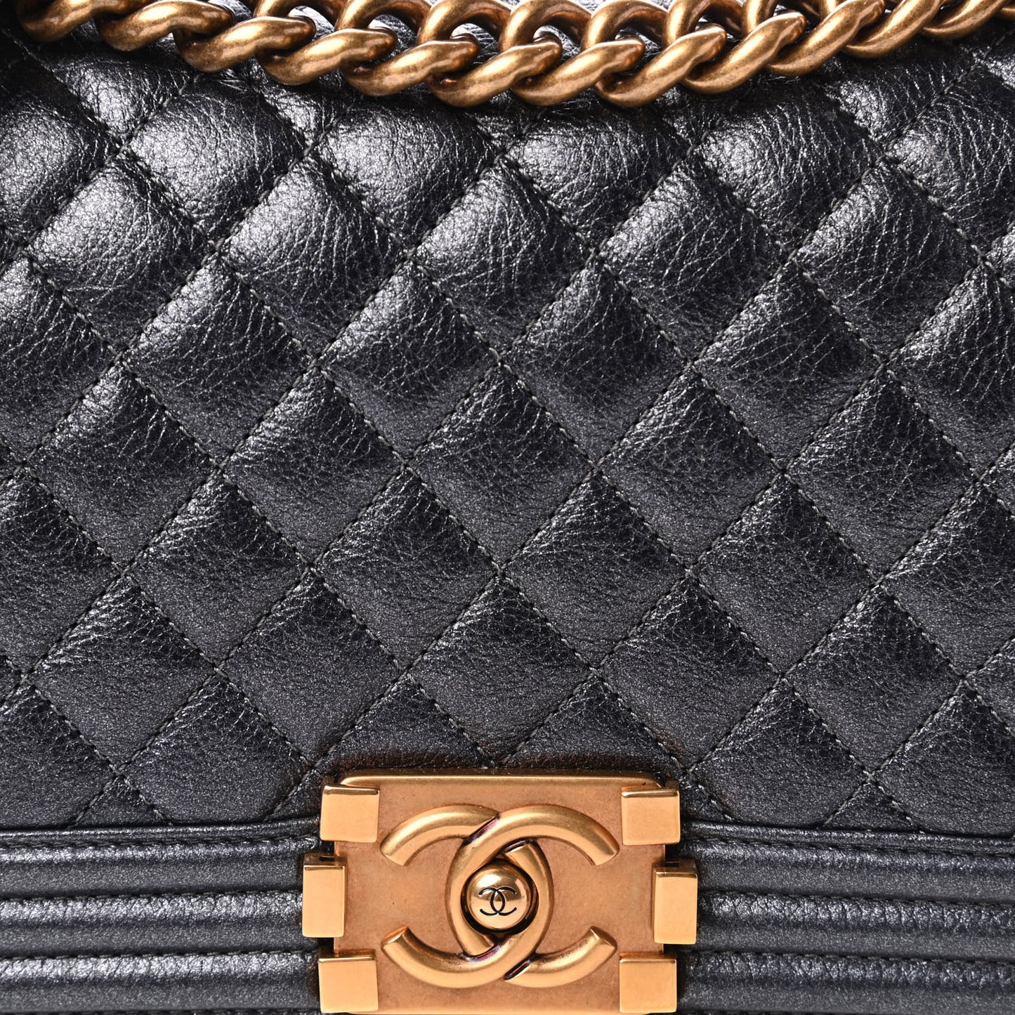 Metallic Calfskin Quilted Medium Boy Flap Grey