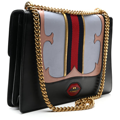 Gucci Calfskin Web Heart Medium GG Marmont Chain Handle Bag Black 3 of 14