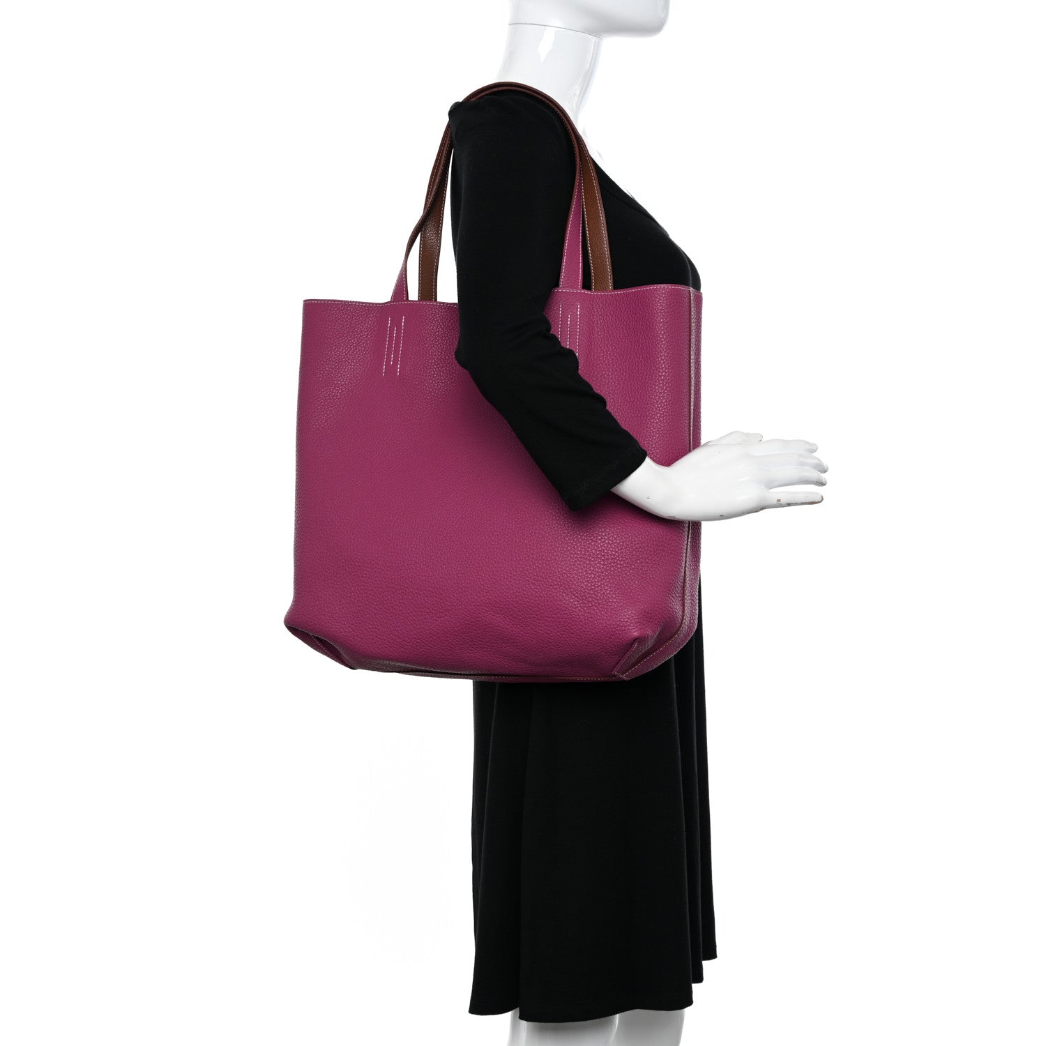 Hermes Taurillon Clemence Double Sens 45 Reversible Tote Marron D'Inde Tosca 2 of 16