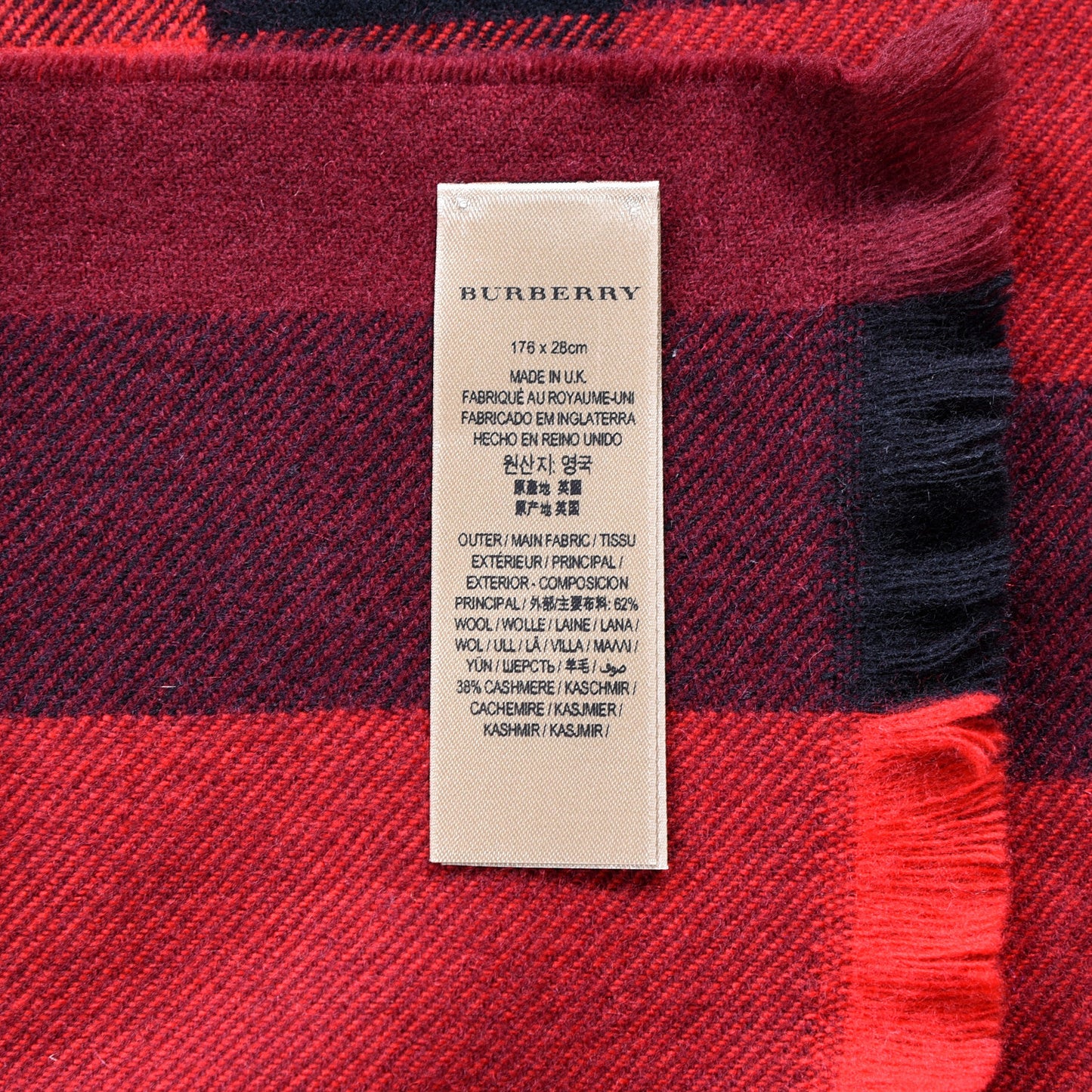 Wool Cashmere Giant Exploded Check Fringe Scarf Claret
